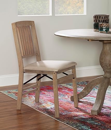 Miniatura 5 de Linon Keira - Juego de 2 sillas plegables de madera, asiento tapizado y respaldo de misión, altura de comedor, rústico, natural y beige