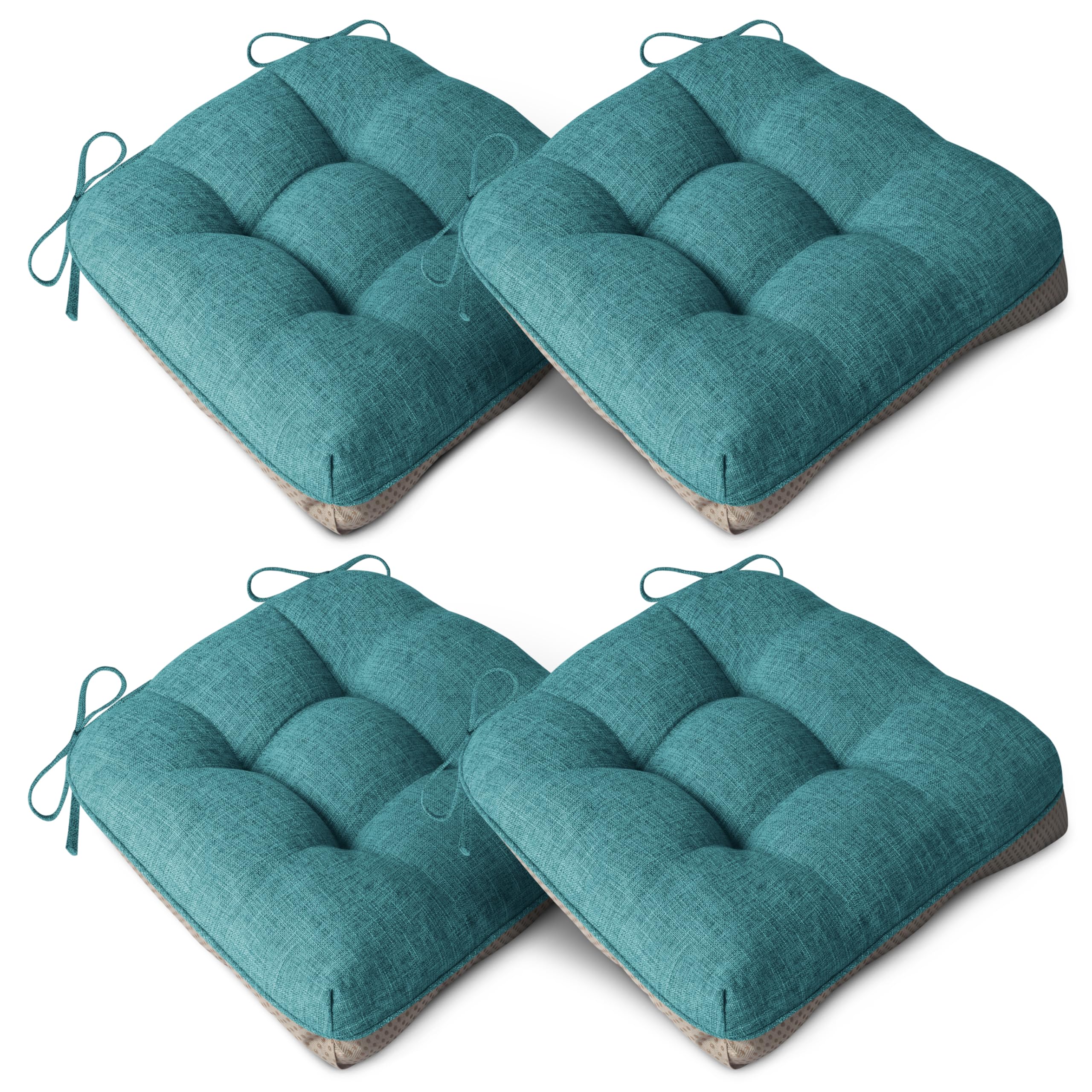 AddGrace Extra Thick Chair Cushions for Dining Chairs Set of 4 Non-slip Kitchen Chair Pads Soft Dining Room Seat Cushion with Ties 16" x 16" x 4" Retro Blue