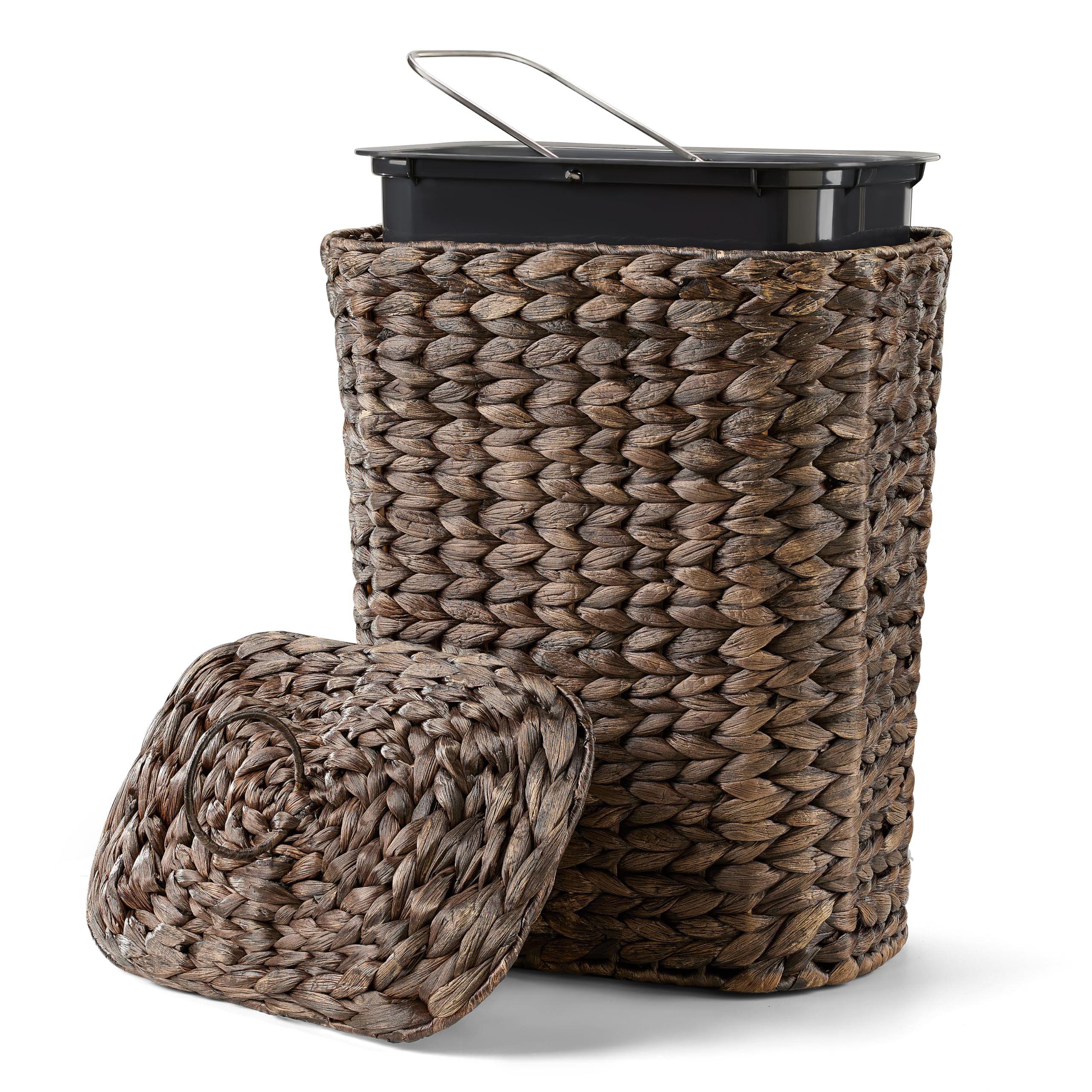 Tidita 3 Gallon Large Wicker Trash Can with Lid, Boho Bathroom Garbage Can