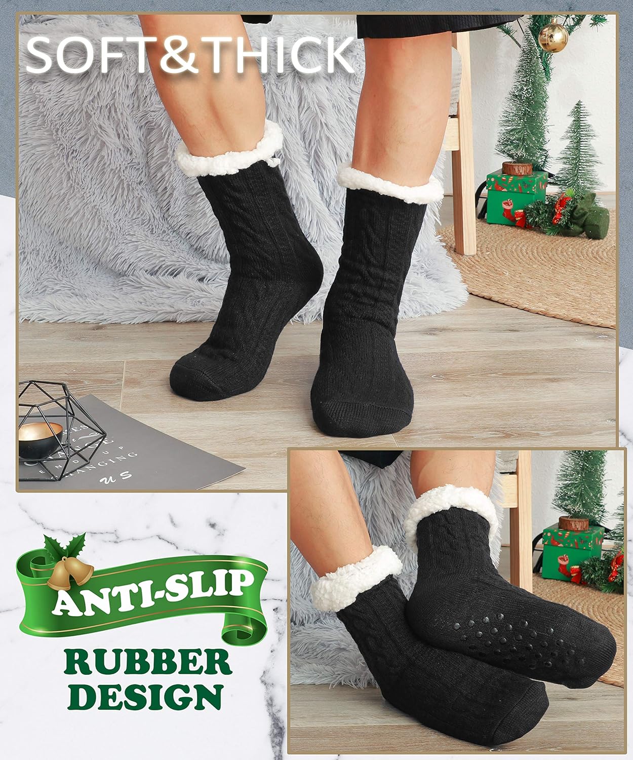 EBMORE Mens Slipper Fuzzy Socks Winter Cozy Fluffy Cabin Warm Fleece Soft Comfy Thick Non Slip Home Socks - Image 6