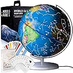 SMART WALLABY 9 Illuminated Educational Kids World Globe + STEM Flags & Countries Interactive Card Game. 3 in 1 Children Desktop Spinning Earth Political & Constellation Maps, LED Night Light Lamp