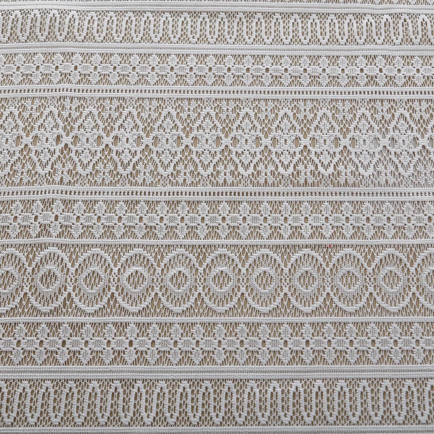 Taisier Home White Lace Curtains 96 Inch Length 2 Panels,Boho Striped Knitted Design Sheer Lace Curtains for Bedroom, Rod Pocket Vintage Privacy Lace Window Panel Set, 58 x 96 Inch Each, White
