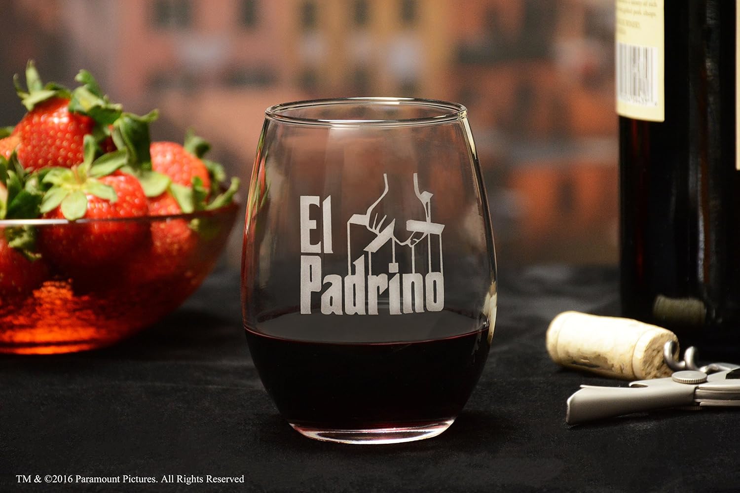 El Padrino Etched Stemless Wine Glass - Premium Quality, Handcrafted Glassware, 15oz. - Perfect Collectible Gift for The Godfather Movie Enthusiasts