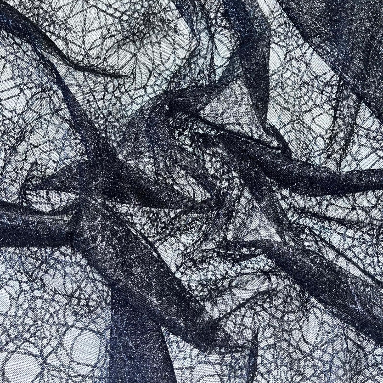 Halloween Spider Web Fabric, Black and Purple Lace Pattern, Gothic Style Mesh Material, 150cm Width (Black)