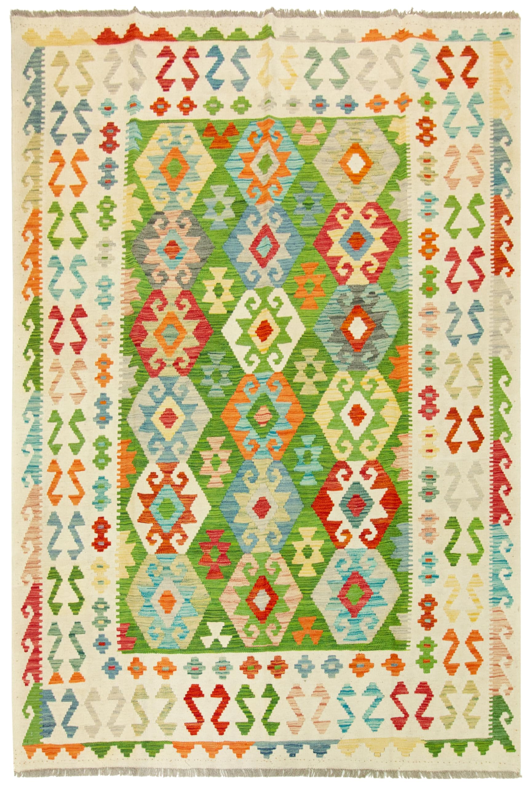 Tapis en laine Kilim multicolore pour salon bohème chaleureux