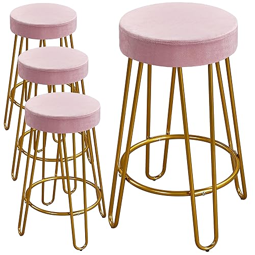 Yaheetech Bar Stools Set of 4, Velvet Round Counter Stools,
