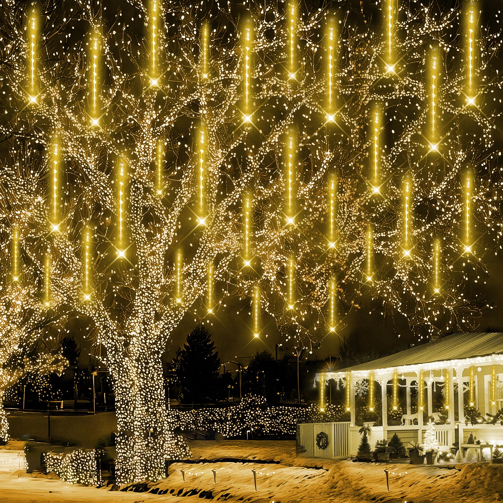 Kwaiffeo Weihnachtsbaum Lichterkette deko：30 Röhren Meteorschauer Lichterkette(Äquivalent zu 3 Sätzen von 10er-Röhren)- Wasserdichte Eiszapfen lichter für Erntedankfest Neujahr Hochzeit, Warmweiß