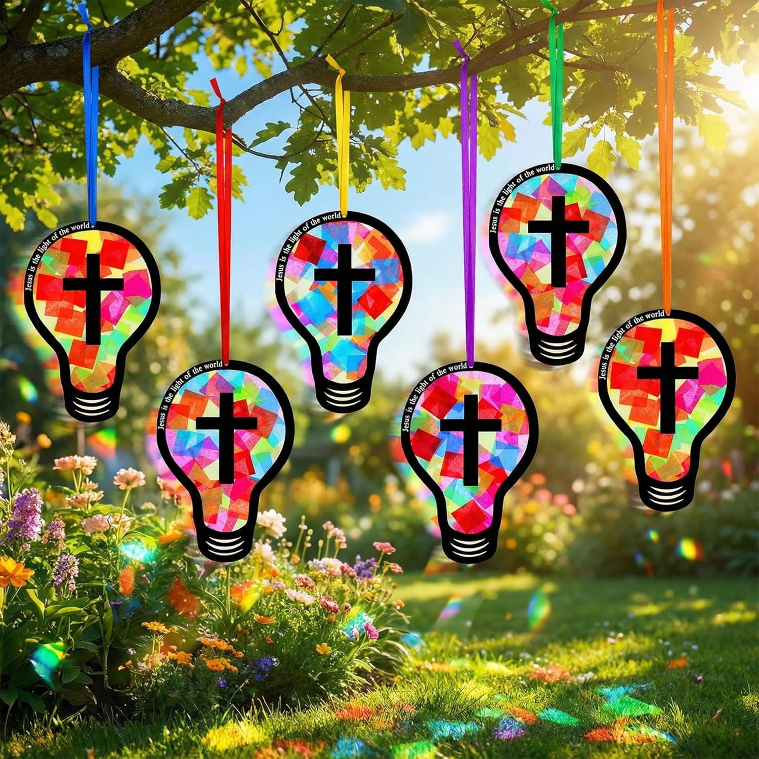 Eaasty 32 Sets 2026 Vbs DIY Jesus Light Craft Kit, Illumination Themed Christian Suncatcher Light Bulb Cross Stained Glass Art for Easter Sunday School Back to School Activities (Crafts)