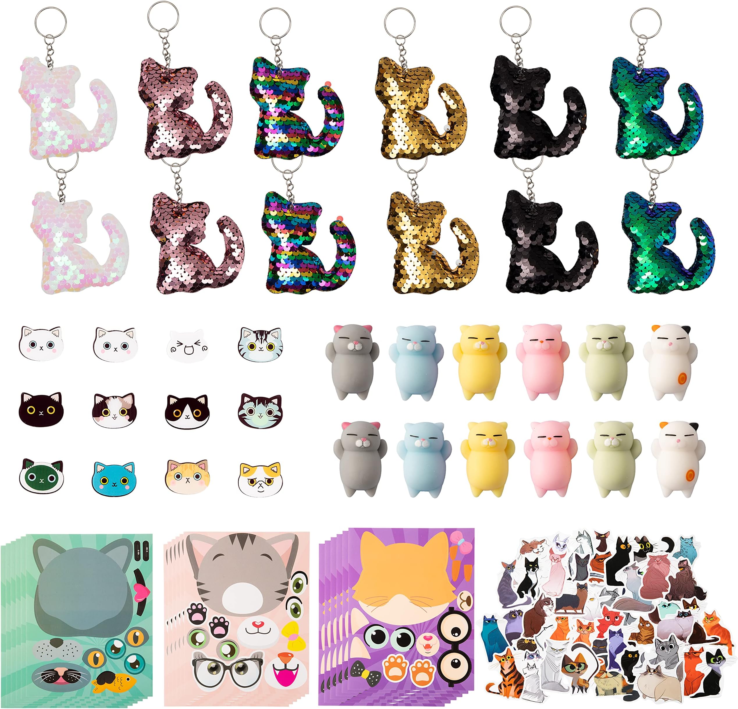 Jerify 91 Piece Cat Party Favors Kit - Goodie Bags, Bracelets, Toys & Stickers For Kids Birthday Parties