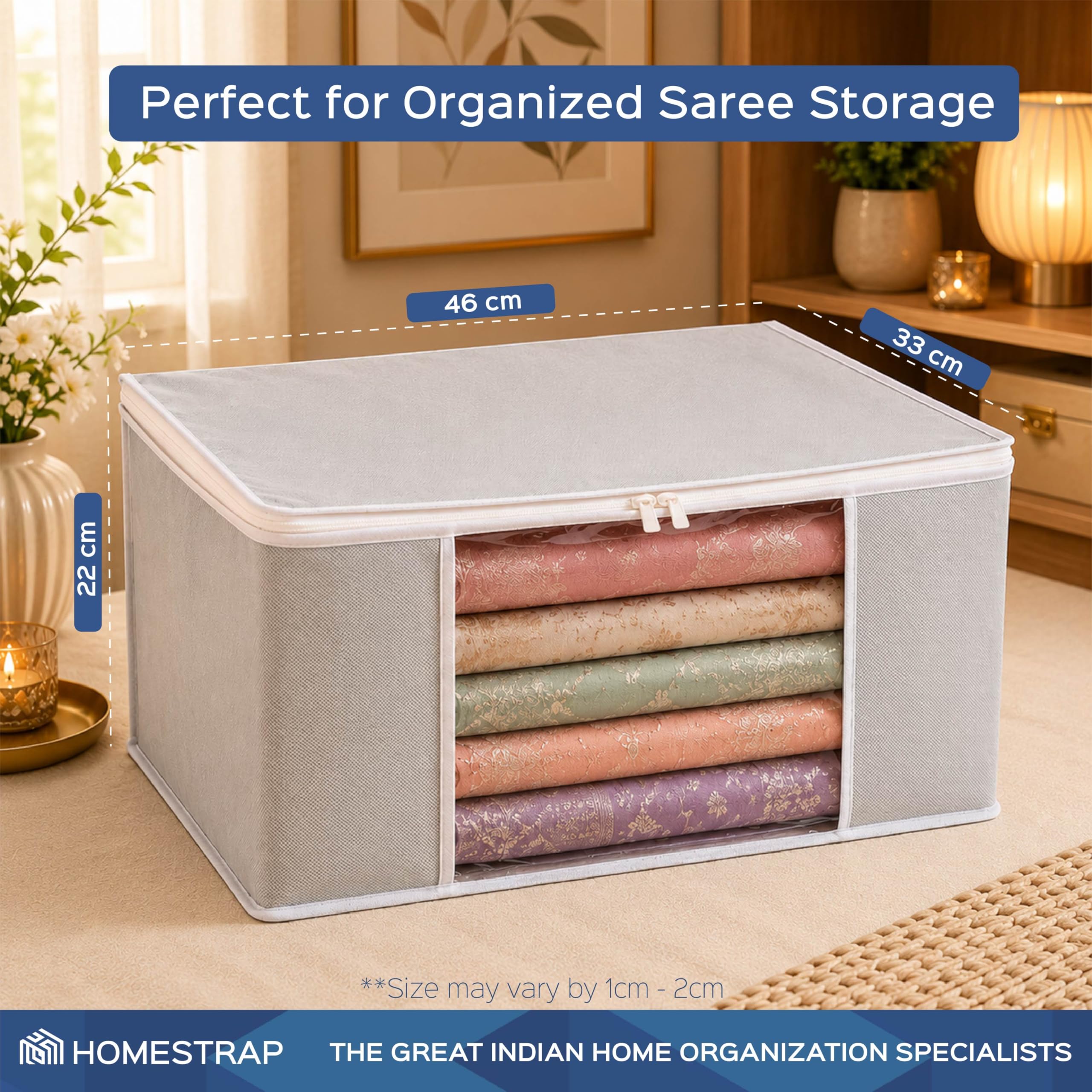 Homestrap set of 24 Foldable Saree Covers/Clothes Storage Bag/Wardrobe Organizer With Transparent Window And Zip For Lehenga, Suit, Dress,& Accessories (Grey)(Shark Tank Product))