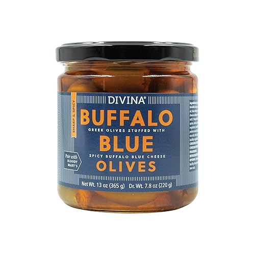Divina Spicy Buffalo - Aceitunas griegas rellenas de queso azul, peso neto de 13 onzas