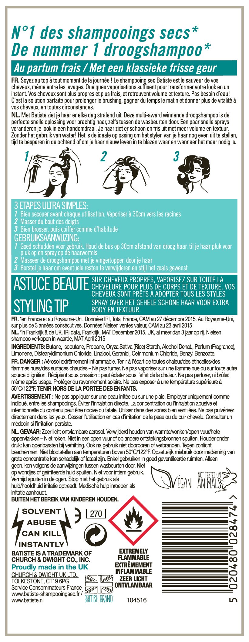 Batiste – Champú en seco ORIGINAL – 200 ml – juego de 3