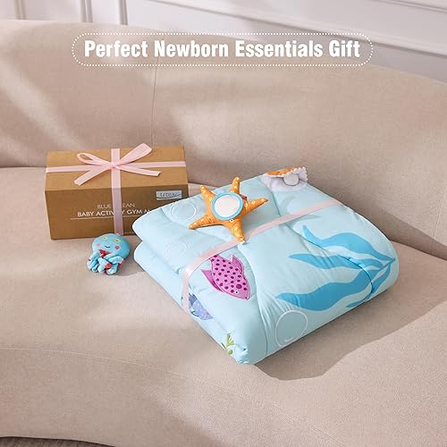 Miniatura 9 de UTEX Tapete de actividad para bebé, tapete de gimnasio con 9 juguetes sensoriales, tapete para el tiempo boca abajo para habilidades motoras y