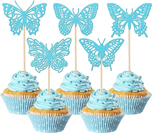 30 piezas de adornos de mariposa para cupcakes, con purpurina, ensambladas, doble capa, huecas, 3D, para decoración de cupcakes, bodas, compromisos,