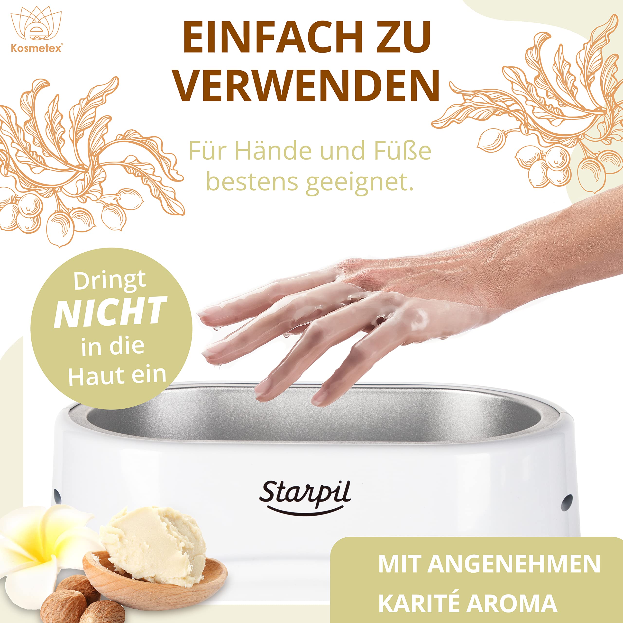 Kosmetex Wellness-Paraffinbad Karite Sheabutter – Paraffin-Entspannungsbad für Hände und Füße – Paraffinwachs – Paraffin-Block für Wachserwärmer (2x 500ml)