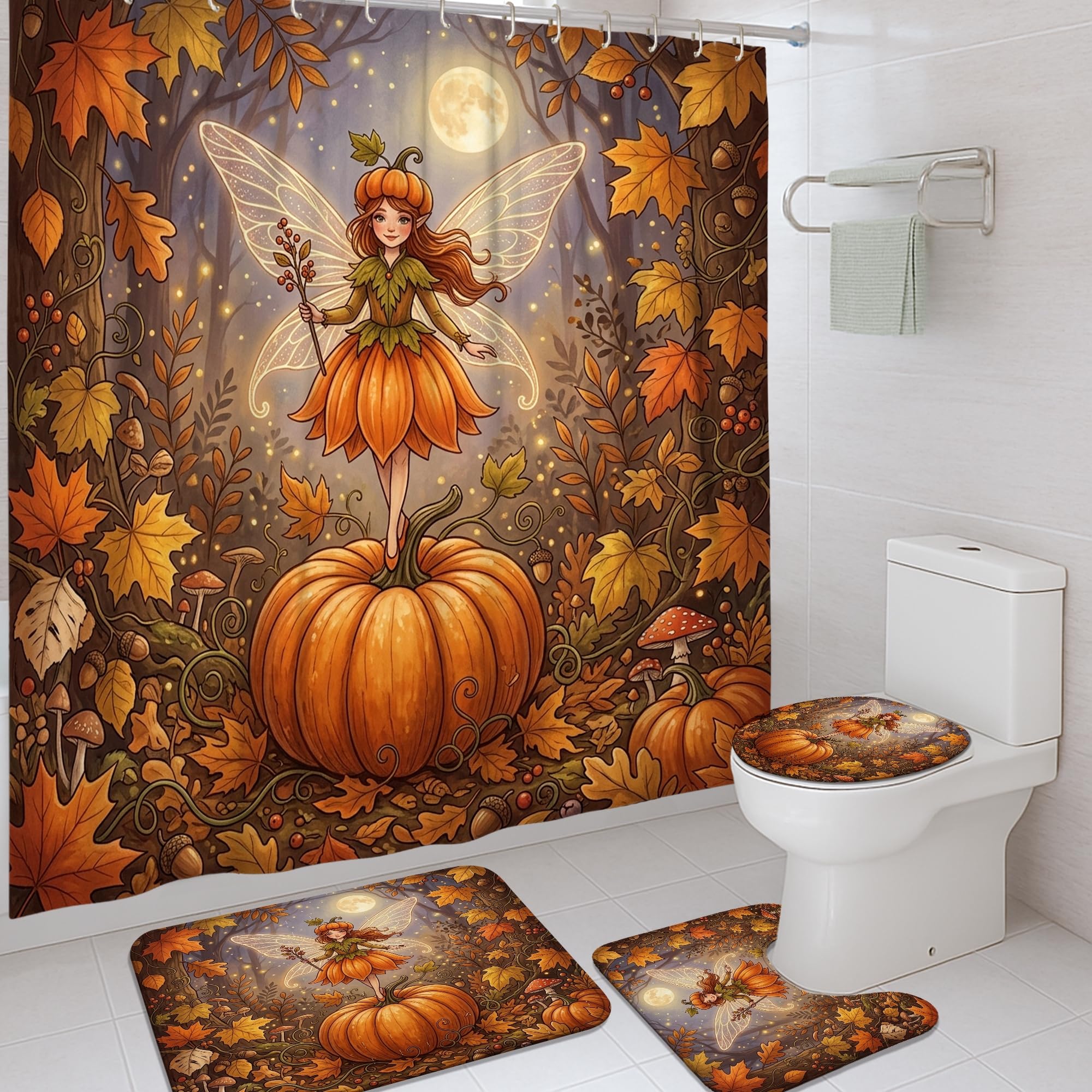 Rideau de douche feuilles d'automne citrouilles rideaux de douche polyester