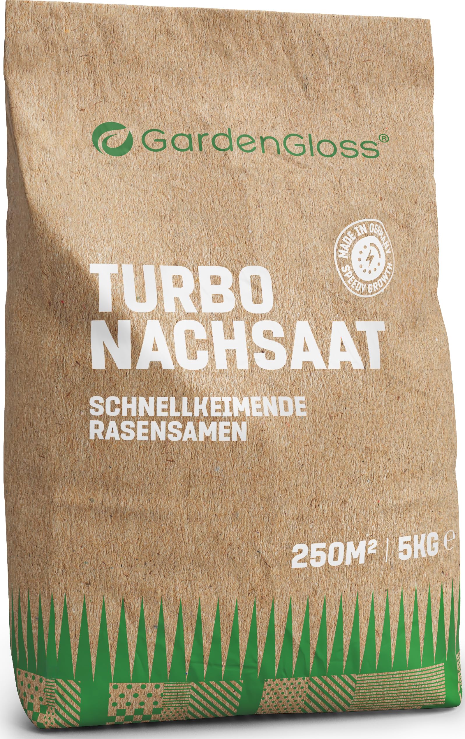 GardenGloss Semi Prato Germinazione Rapida - 5 kg per 250m2 - Germania | Per Trasemina e Nuovi Prati - Germinazione Rapida - Prato Folto e Denso