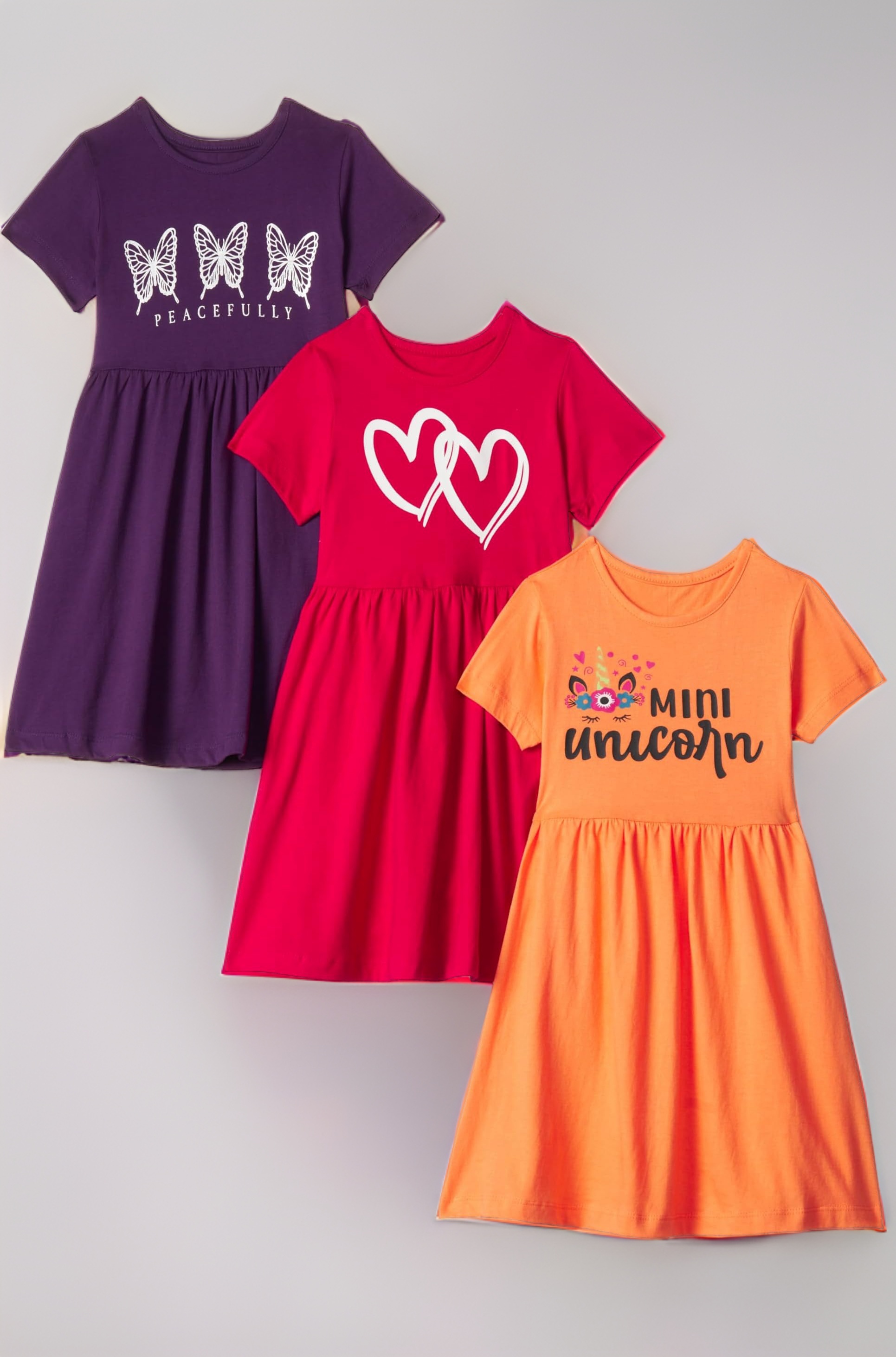 T2F Girls Printed Cotton Casual Knee-Length Dress(Pack of 3)