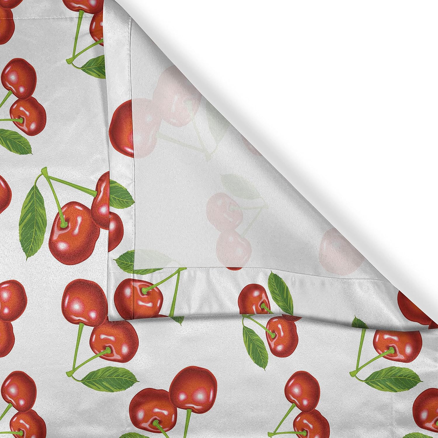 Cherry Pattern Light-Filtering White Polyester Kitchen Curtains
