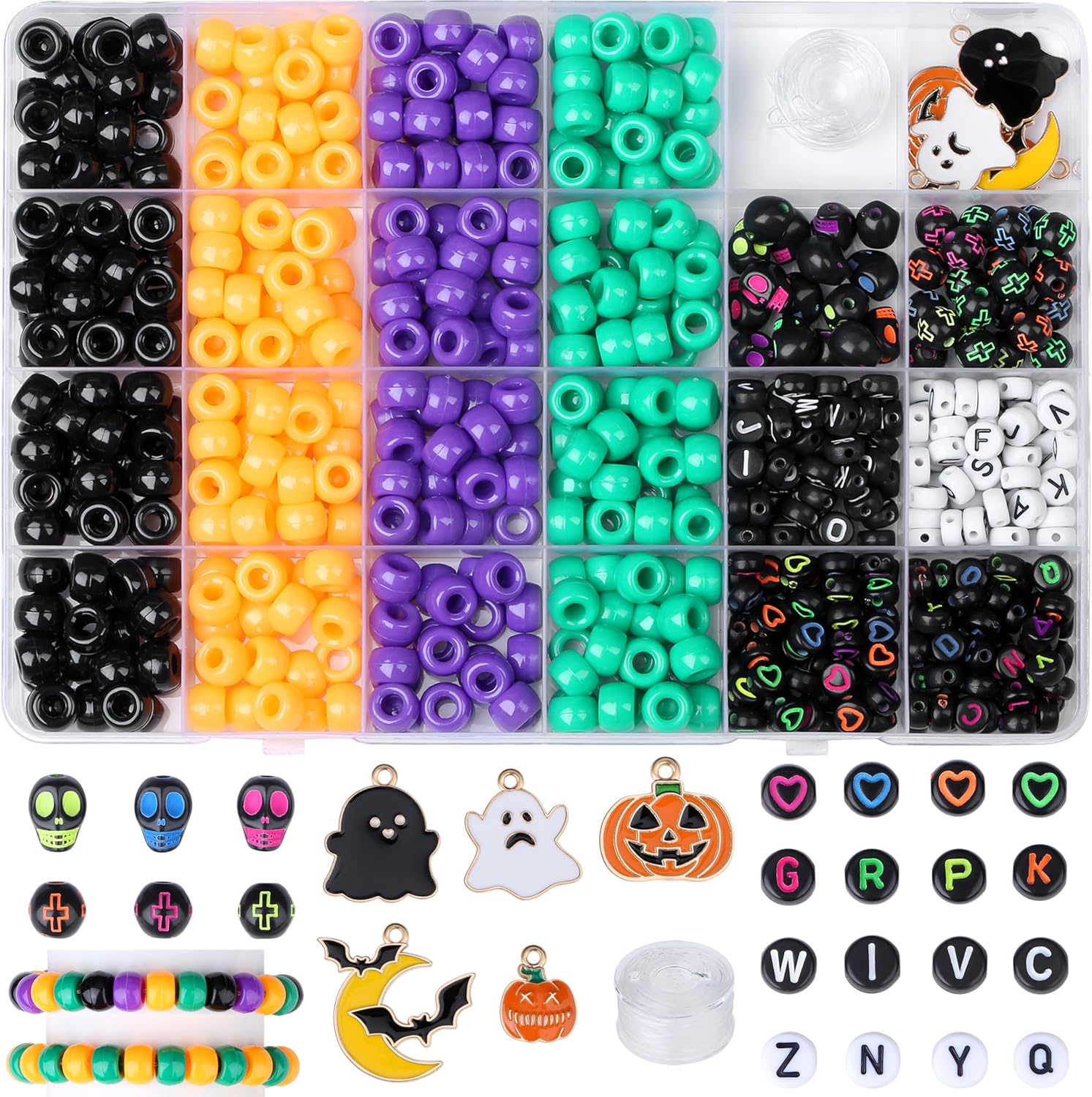 XIANNVXI 10Colours Halloween Pony Letter Beads Set Bracelet Making 640pcs Orange Purple Green White Letter Pony Beads Bulk