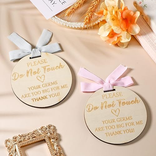Miniatura 3 de 2 etiquetas de madera para asiento de automóvil con cintas para asiento de automóvil, con texto en inglés Please Don't Touch, 4 pulgadas
