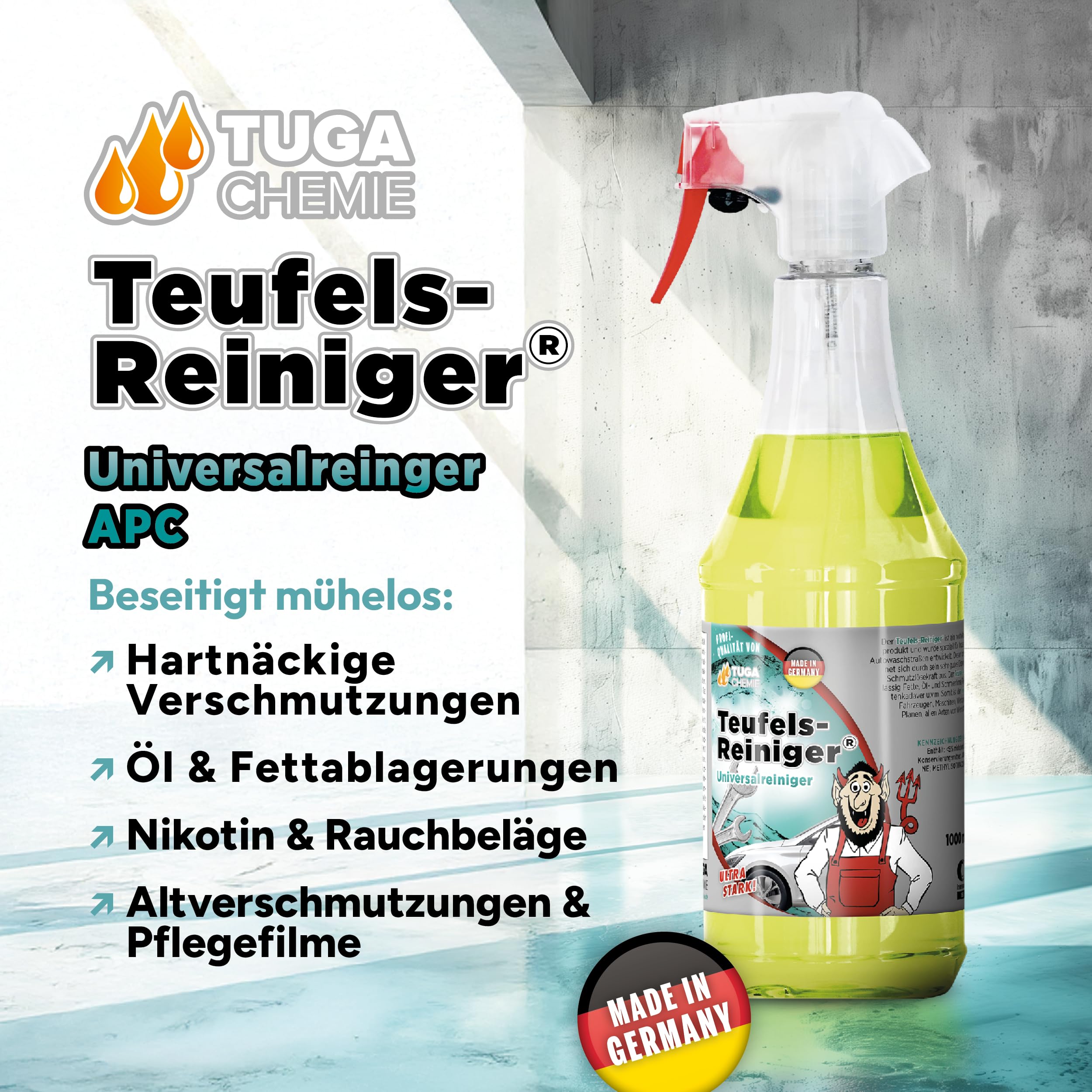 TUGA Chemie Teufels-Reiniger Universalreiniger – Säurefrei – 5 L Kanister | Kraftvoller Vorreiniger bei starker Verschmutzung am Auto – Für Haushalt & Werkstatt – Säurefrei