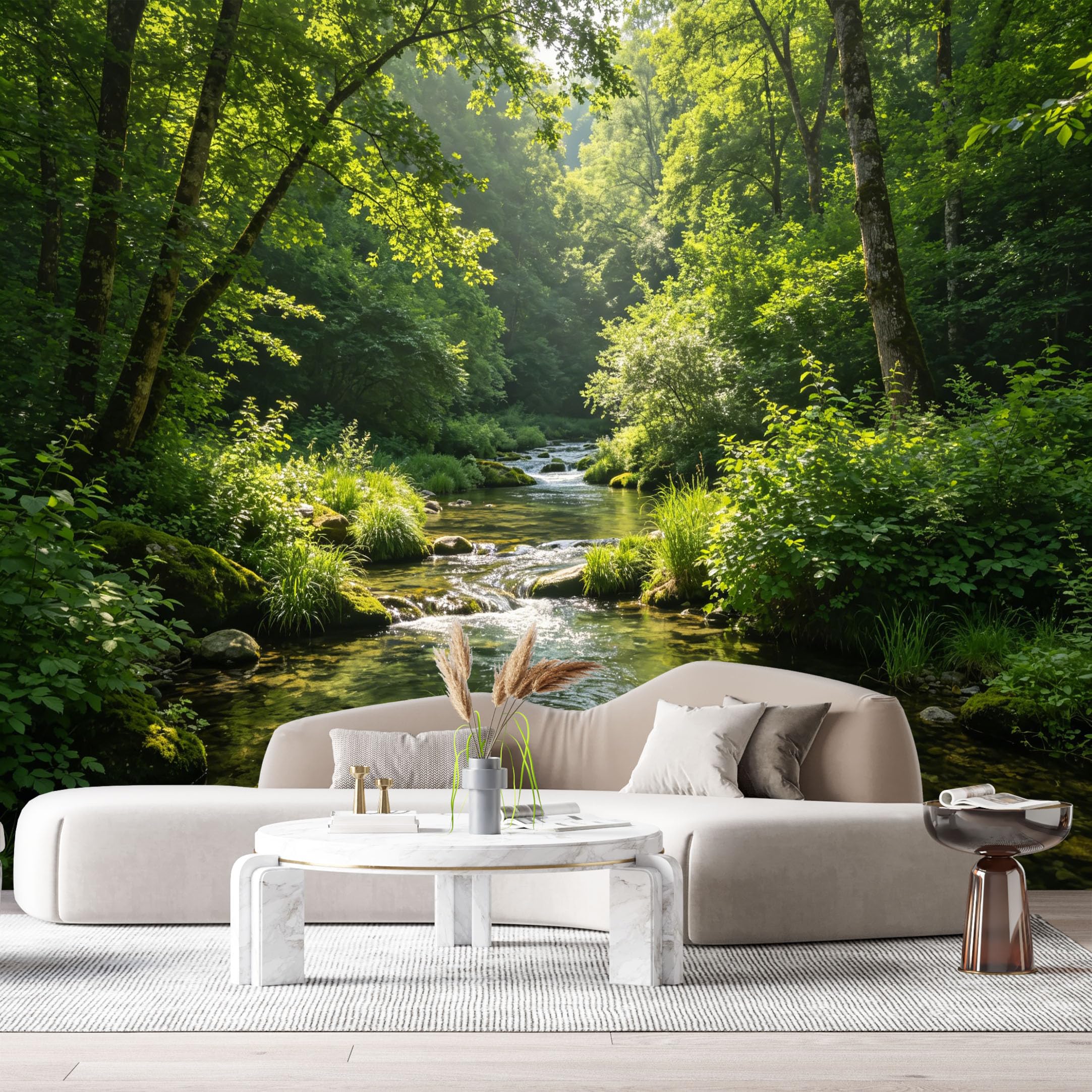 Custom Size Wall Murals Sunlight Forest Stream Landscape Water Trees SelfAdhesive Wall Fabric Removable Large Wallpaper for Photo Living Room Interior Decor Nature View
