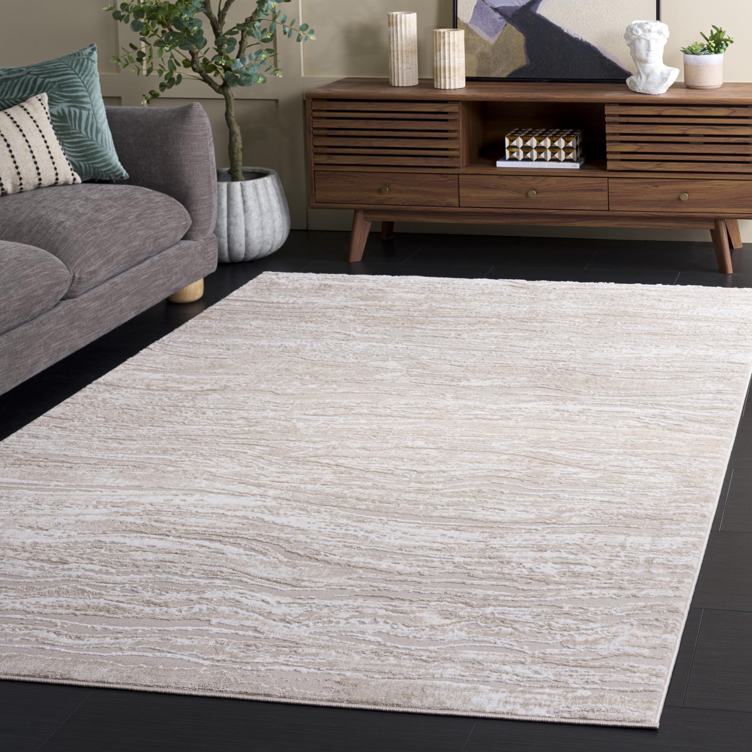 SAFAVIEH Carter Collection Area Rug - 5' x 7'6", Ivory & Taupe, Non-Shedding & Easy Care, Ideal for High Traffic Areas in Living Room, Bedroom, Dining
