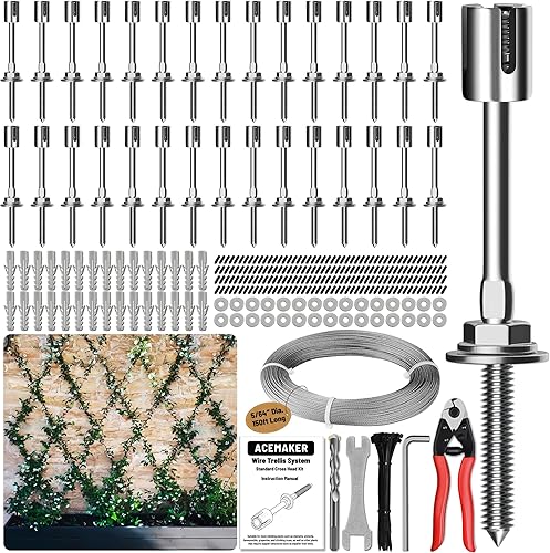 Miniatura 9 de Acemaker Enrejado de alambre para plantas trepadoras al aire libre, kit de enrejado de pared verde de acero inoxidable 316, sistema de enrejado de