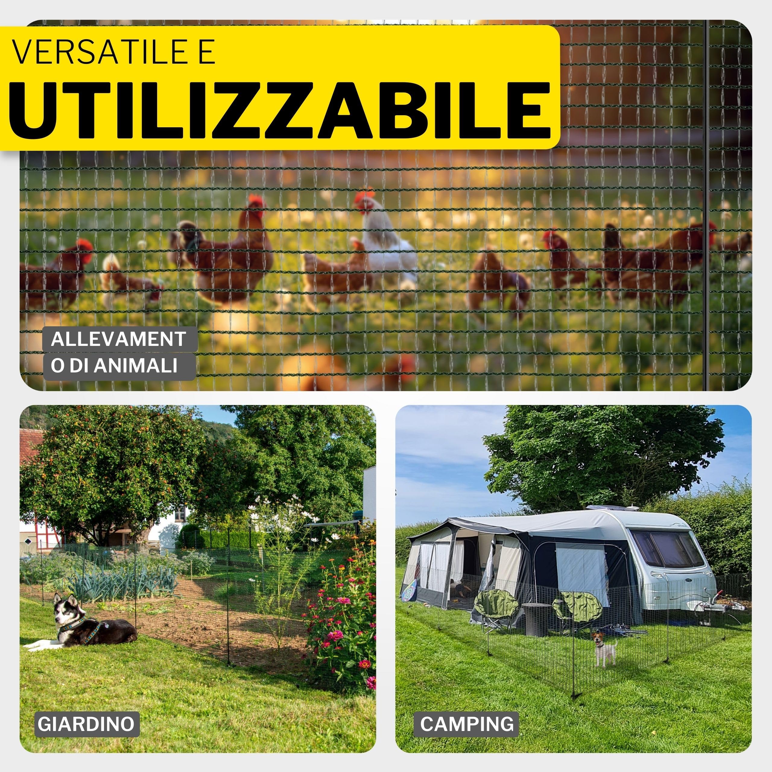 horizont Begrenzungszaun FIX, mobiler Zaun 15m Lang & 110cm hoch, engmaschig für Garten, Camping & Haustiere, inkl. 9 Fiberglaspfählen & 12 Heringen, Beetschutz, Hundezaun, Absperrzaun, Steckzaun