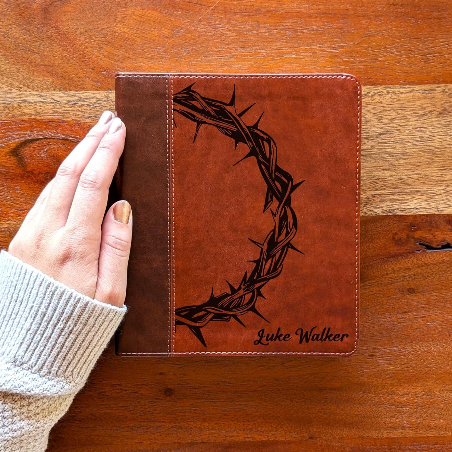 Personalized ESV Journaling Bible – Brown/Tan TruTone Faux Leather Timeless Design | English Standard Version Single-Column Bible with 2″ Ruled Margins for Notes & Prayers (Crown of Thorns)