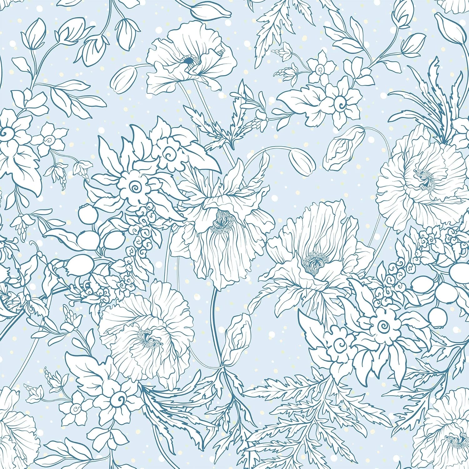 Walls By Me Peel and Stick Blue and White Floral Floral Removable Wallpaper 0272-2ft x 4ft (61x122cm)