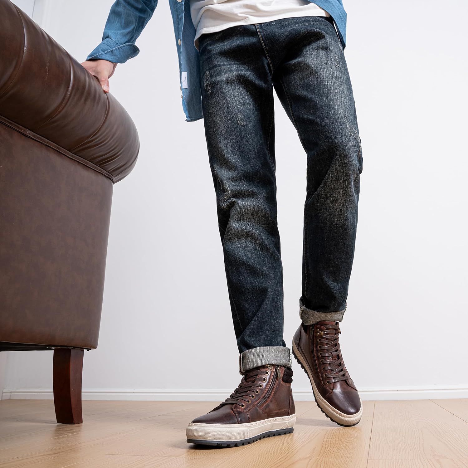 Jousen Mens Casual Shoes Premium Leather Side Zipper High Top Boots Fashion Sneakers for Men - Image 7