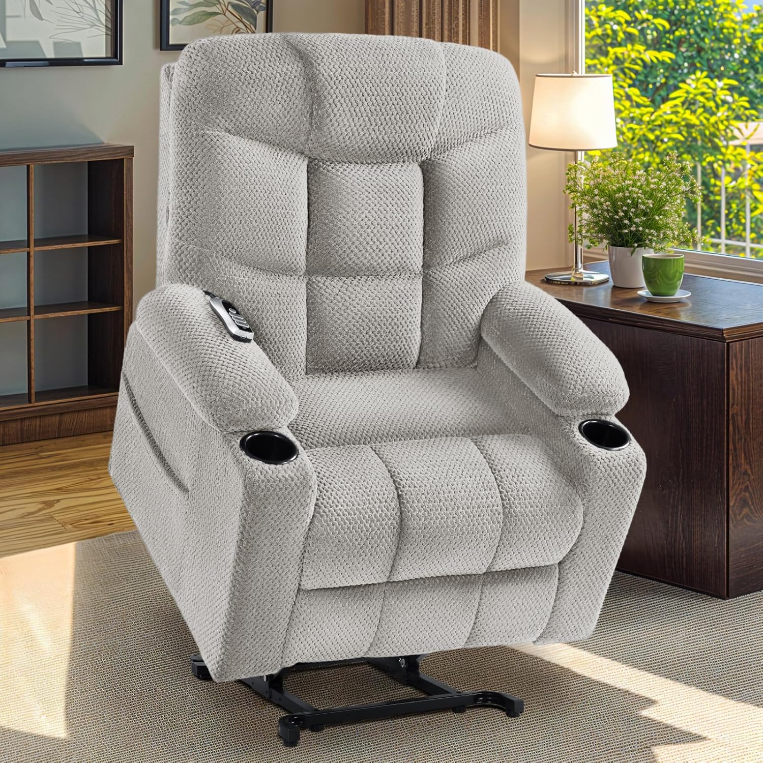 Triple-Motor Power Lift Recliner Chair for Elderly with Heat and Massage, Lay Flat Lift Chairs for Seniors Infinite Position, Extended Footrest, USB-A & Type-C, Cup Holder Light Grey