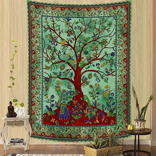 Zussun Tapiz de árbol de la vida verde, tapiz vertical de bosque indio, tapiz para dormitorio, estético, naturaleza, floral, plantas, tapiz para disponible en Yaxa Venezuela