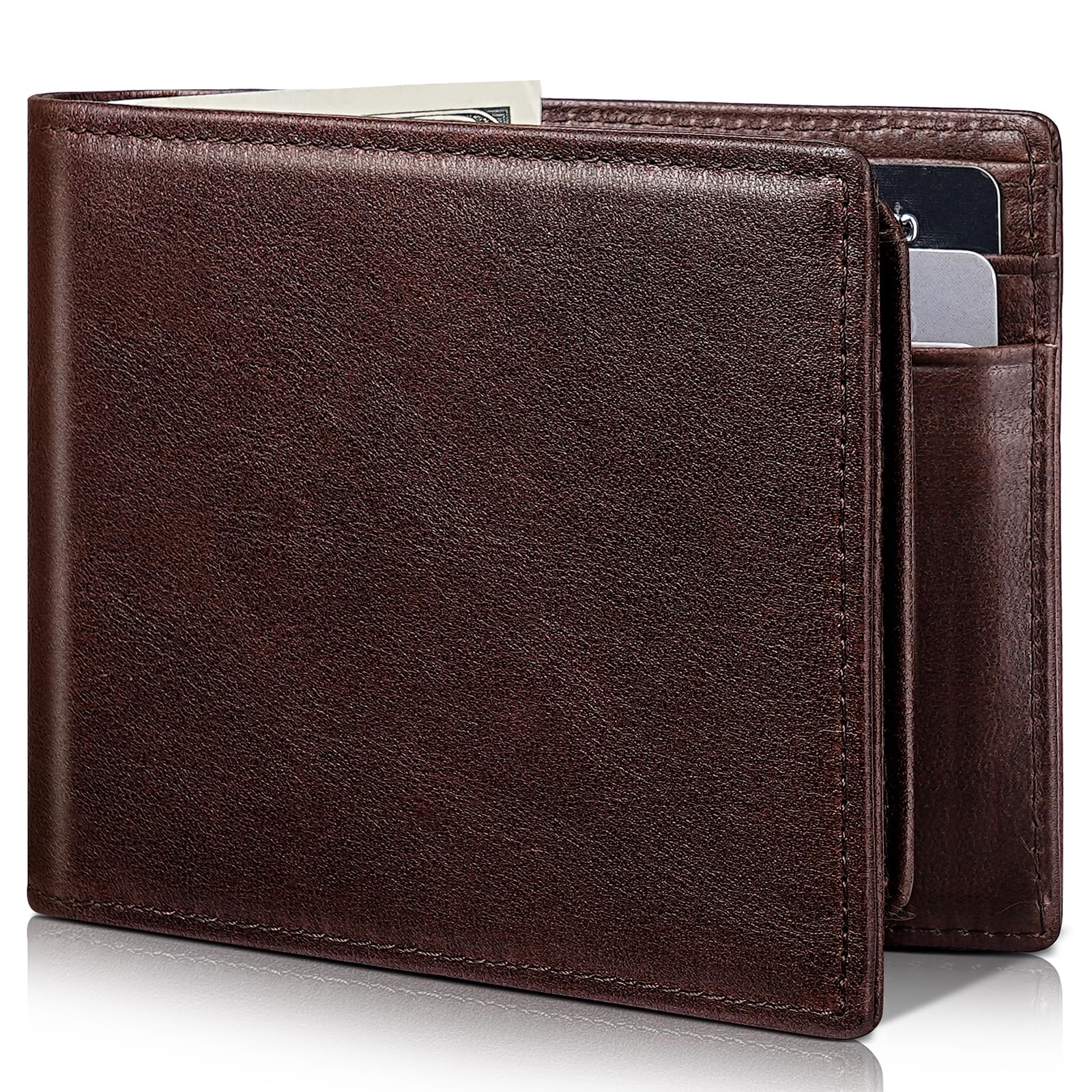 Artpaxy Mens Wallet Bifold Genuine Leather RFID Blocking Wallet for Men with 2 ID Windows 12 Card Holders 2 cash pockets 1 Gift Box