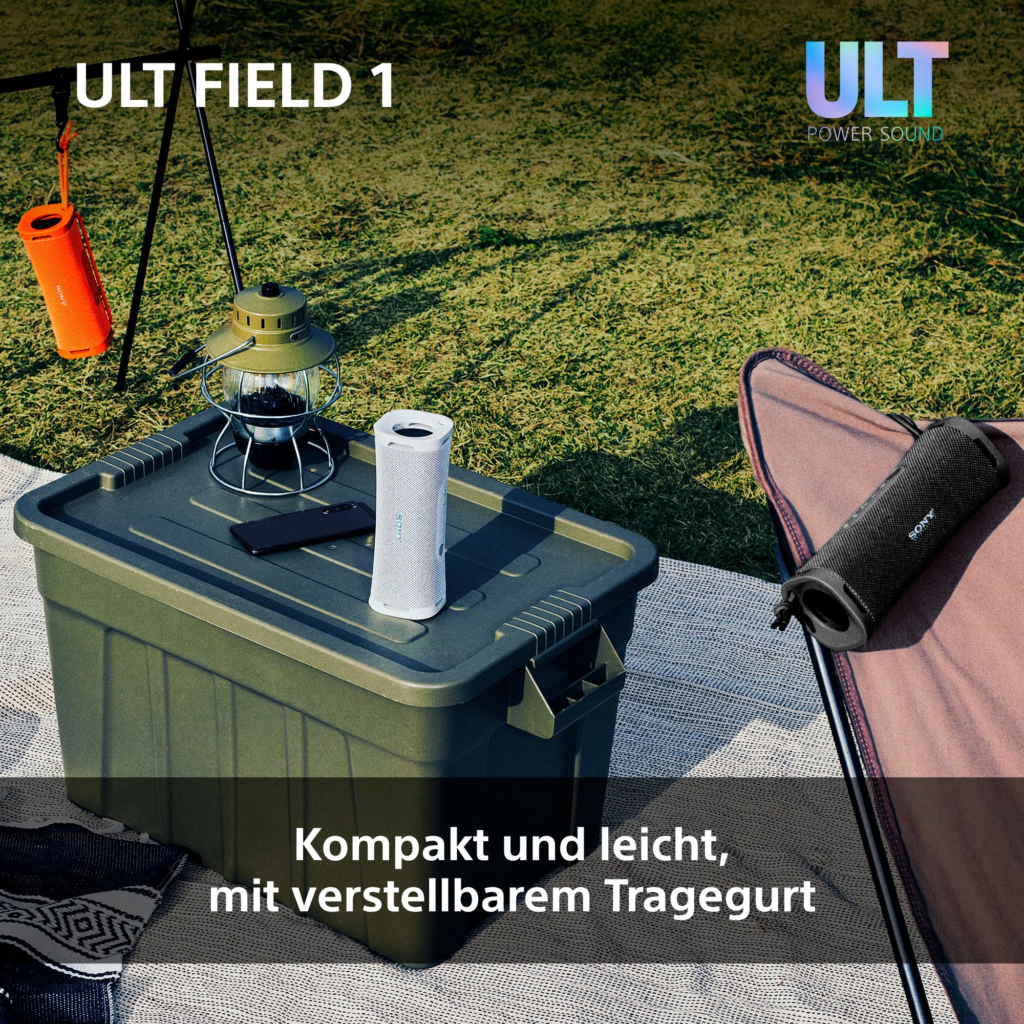 Sony ULT Field 1 - Kabelloser tragbarer Bluetooth-Lautsprecher mit ULT Power Sound, kraftvollem Bass, IP67, wasserdicht, staubdicht, stoßfest, 12h Akku, klare Gesprächsqualität, Outdoor- Schwarz