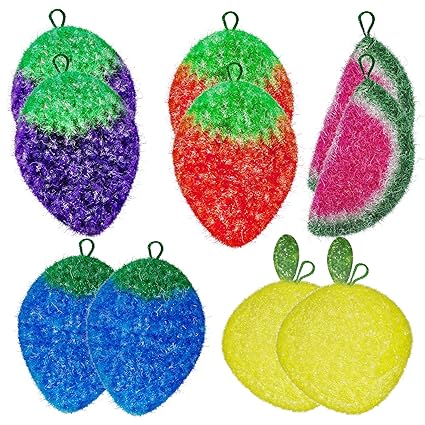 Fruit Scrubbies by Dish Scrubbie (10PK Mix) Dish Washing Scrubbers for Washing Dishes, Cookware, Tubs, Sinks Replacement to Mr Scrubby Sponge Kitchen Stocking Stuffers for Women