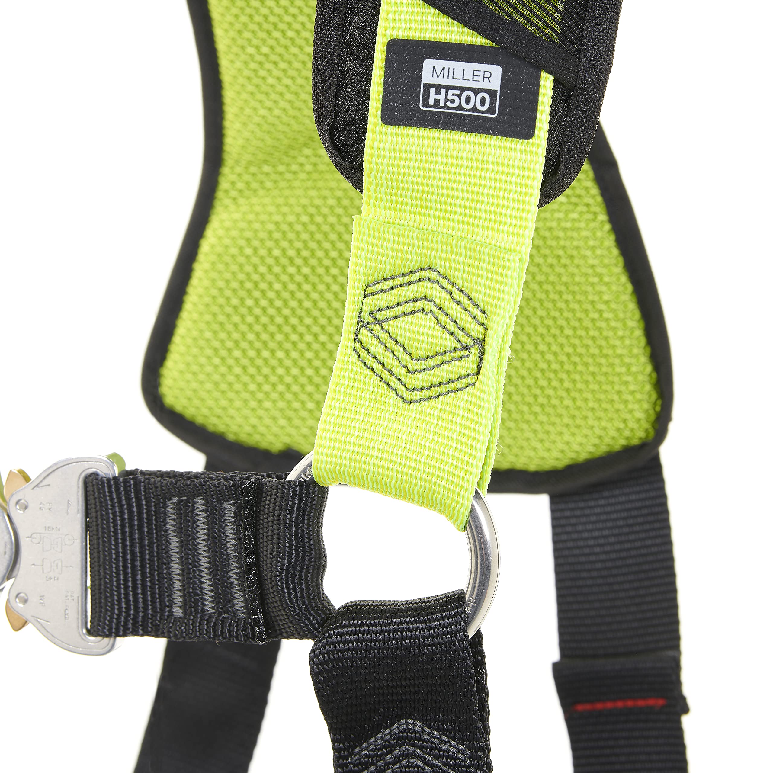 Honeywell Imbracatura integrale Miller H500 Industrial Standard IS1 con fibbie per gambe accoppiate, fibbie pettorali con clip automatica, peso 140 kg, verde, misura 2, 1036090
