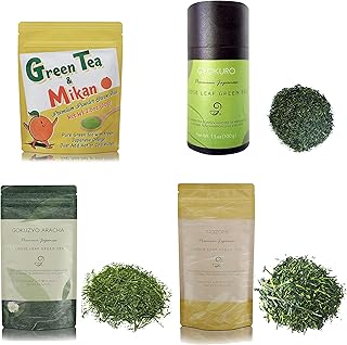 Gyokuro, Nozomi, Gokuzyo Aracha and Powder Green Tea with Mikan orange from Japanese Green Tea Co – Great healthy Option -...