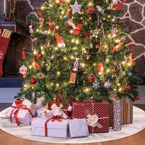Miniatura 5 de Skylety Falda de árbol de Navidad de 48 pulgadas, con volantes, de tul y lentejuelas, redonda, doble capa, para Navidad, vacaciones, Año Nuevo,