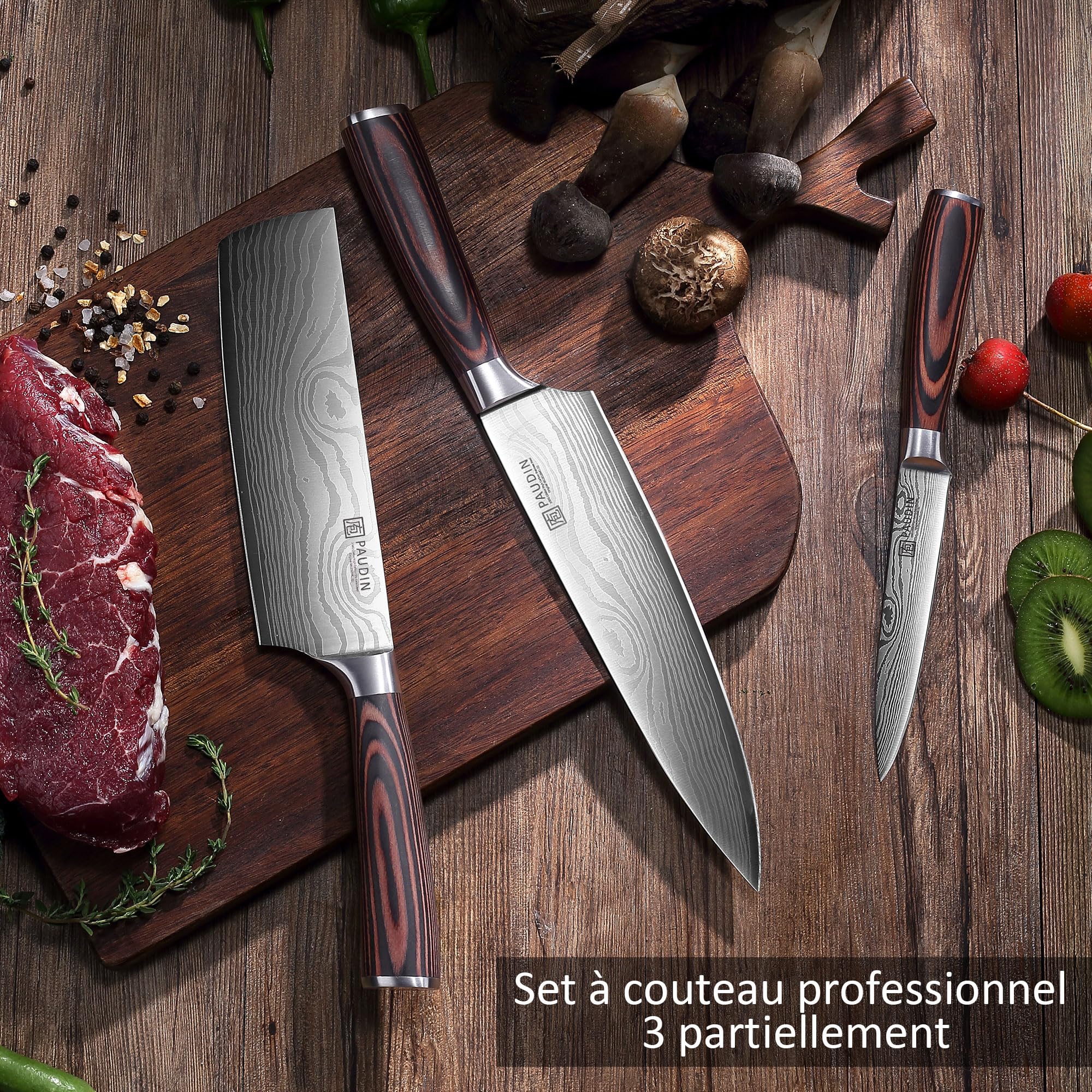 PAUDIN Couteau Cuisine Professionnel Acier Inoxydable Allemand 20cm 17cm 13cm