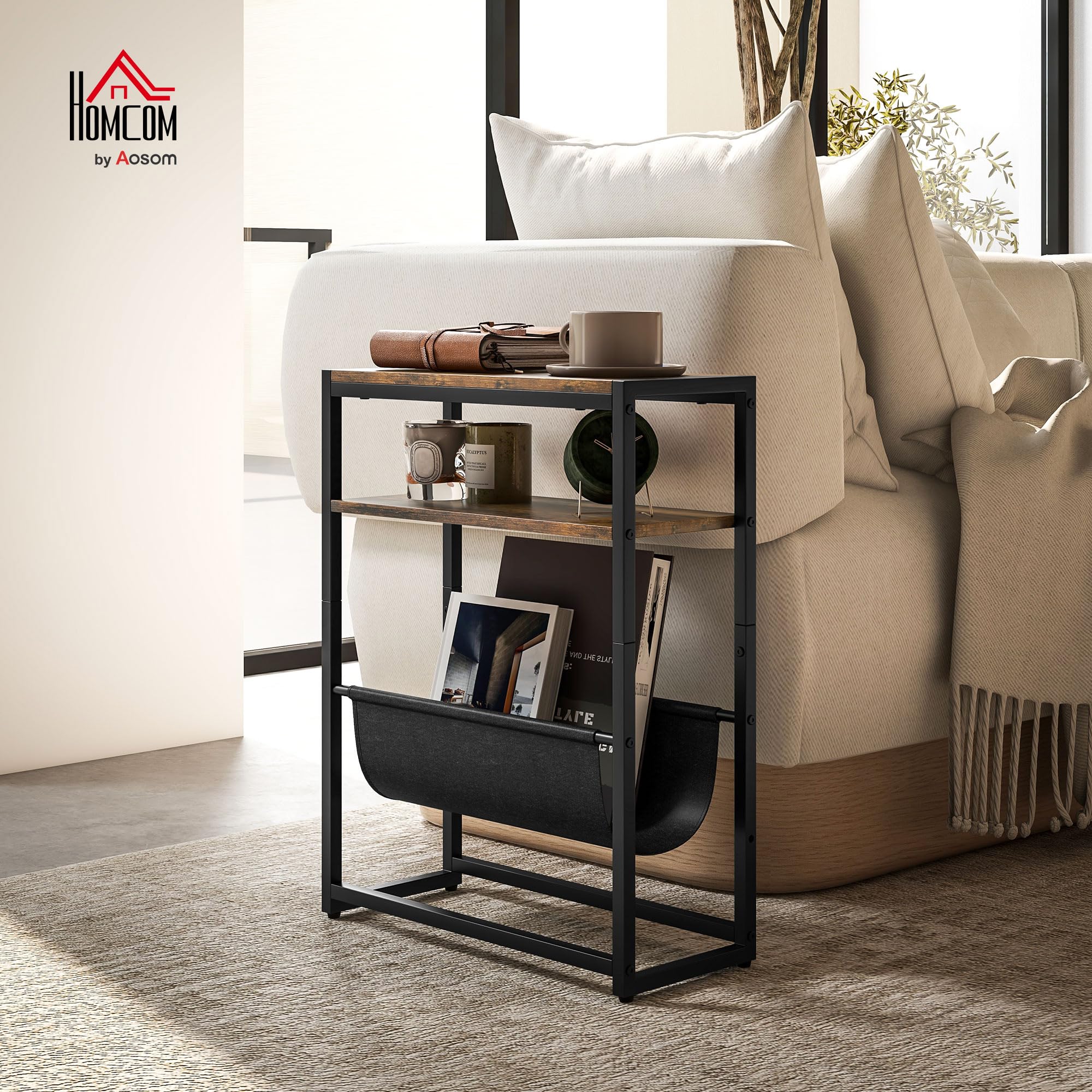 HOMCOM Tavolino da Soggiorno Industriale 43x18x56 cm Marrone Rustico