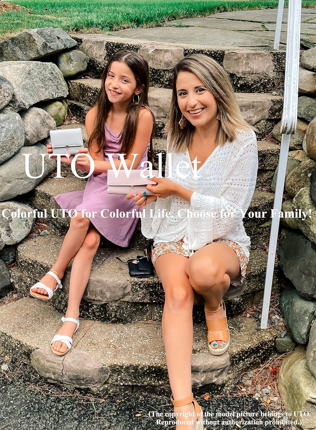 Miniatura 7 de UTO - Cartera pequeña RFID de piel sintética con dije de hoja, cierre de cremallera y tarjetero.