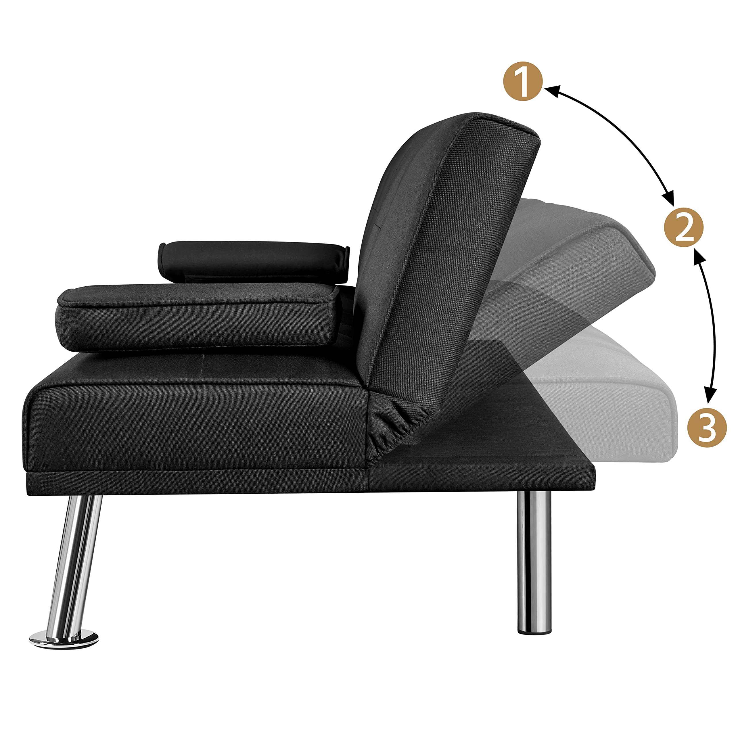 Yaheetech Canapé Droit Convertible en Tissu Canapé-Lit 2 Places Moderne Divans Relax avec Dossier Inclinable pour Couchage Quotidien Salon Bureau Chambre à Coucher Noir