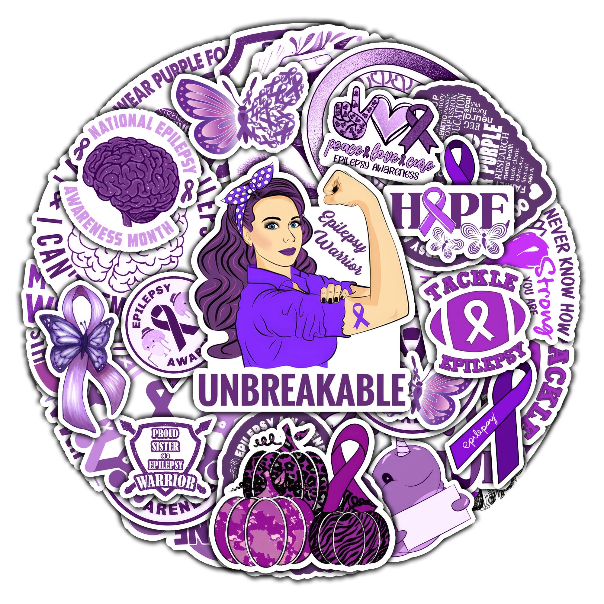 BIGZORO Pack 50 PCS Epilepsy Awareness Stickers Decorative Ribbon Car Bumper Water Bottles Laptop Bike Vinyl Decals Waterproof Accessories for