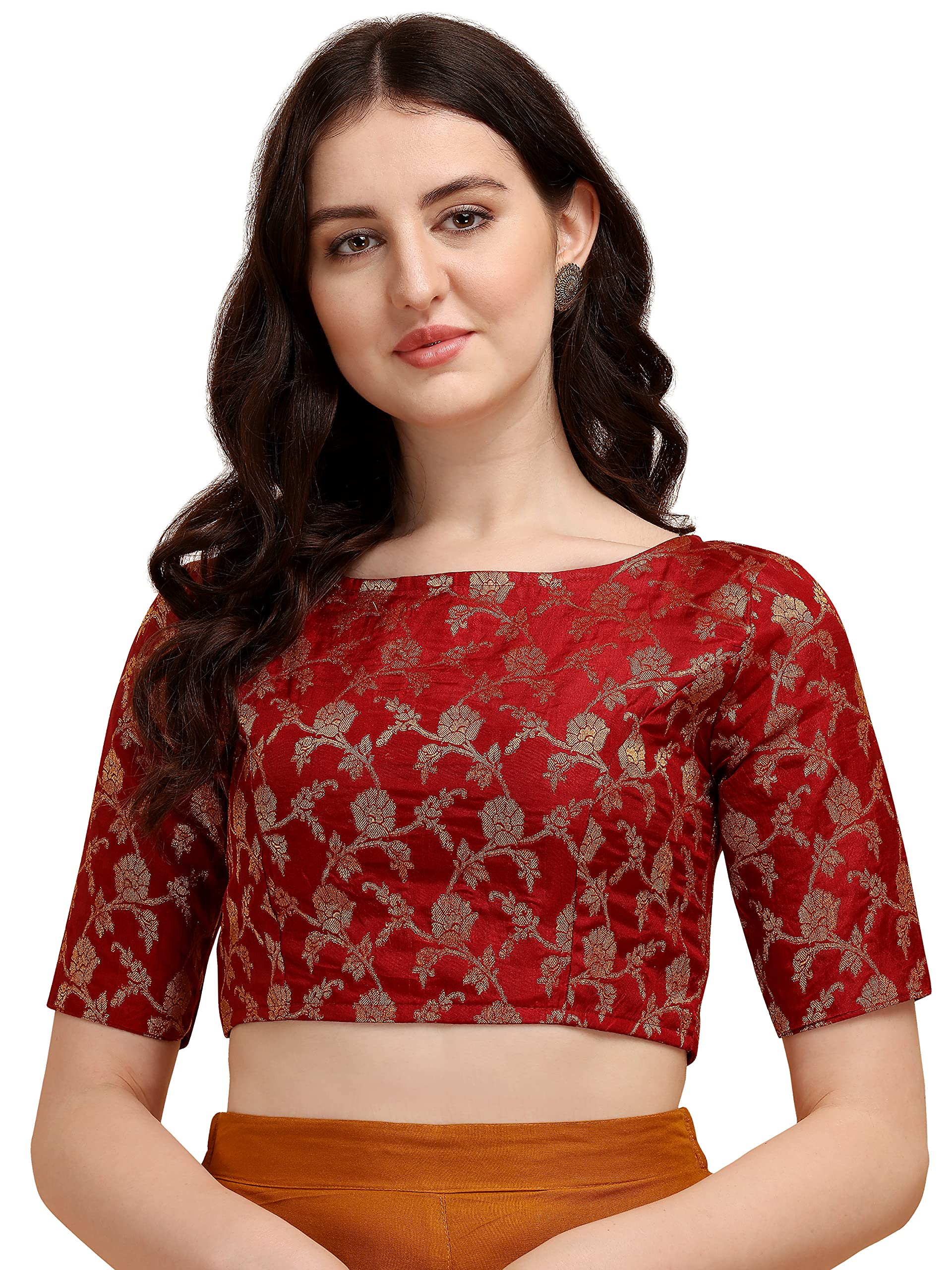 Oomph! Jacquard Red Readymade Blouse For Women - Rbbl125M
