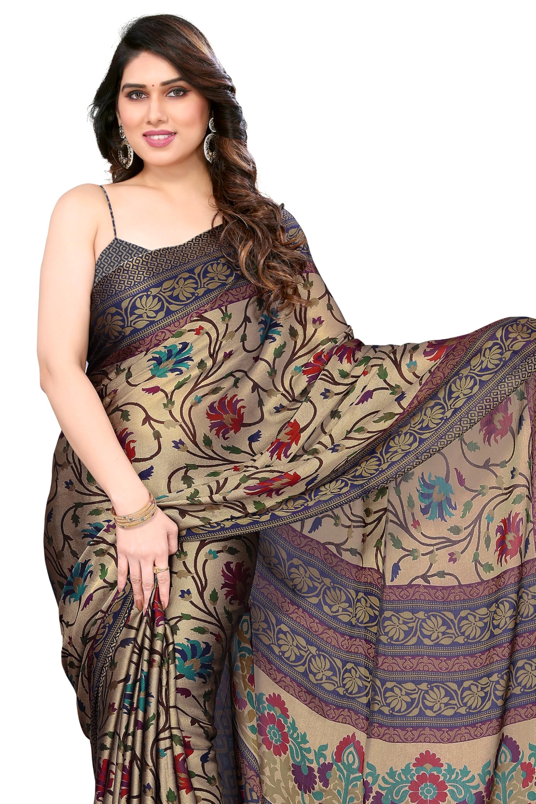 MIRCHI FASHION Women's Chiffon Floral Printed Saree with Blouse Piece