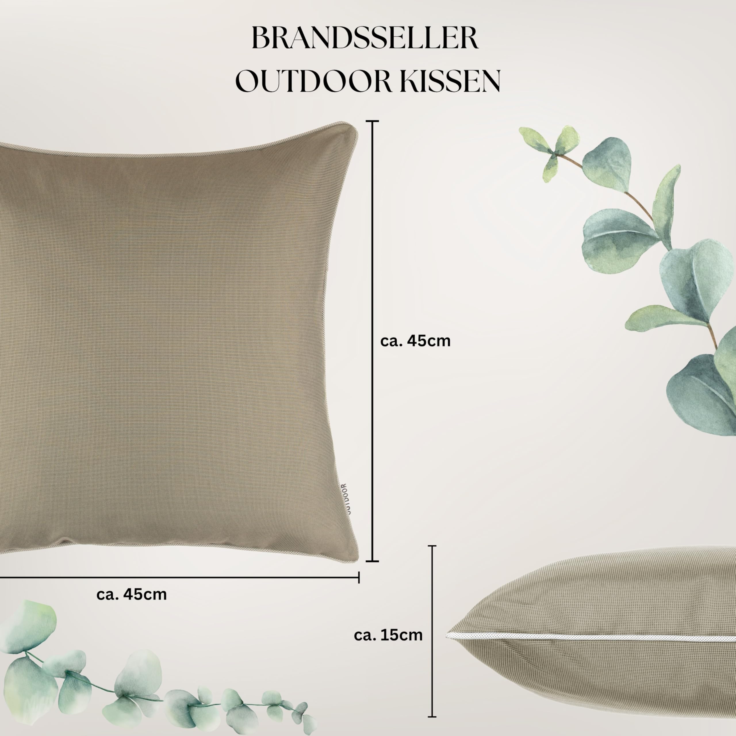 Brandsseller Set de 4 Cojines de Exterior 45x45 cm – Cojines Decorativos Impermeables con Ribete – Resistentes a la Intemperie para Jardín, Sofá, Balcón y Terraza – Beige