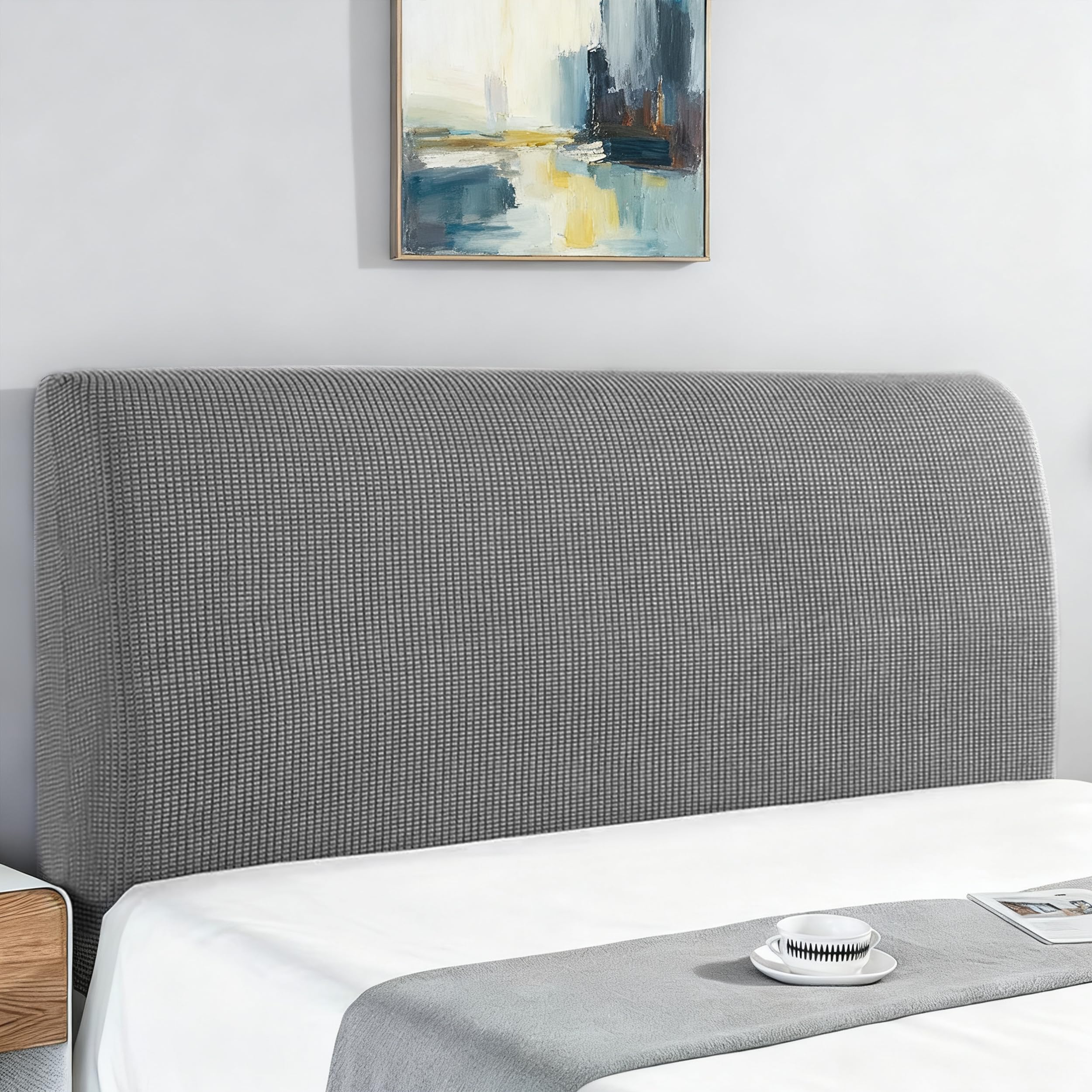 Bettkopfteil Hussen Dehnbare Bett Kopfteil Bezug Maiskornform Staubdicht Für Schlafzimmer Kopfteil, Dunkelgrau, 220cm